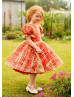 Gold And Red Puffy Corset Back Flower Girl Dress